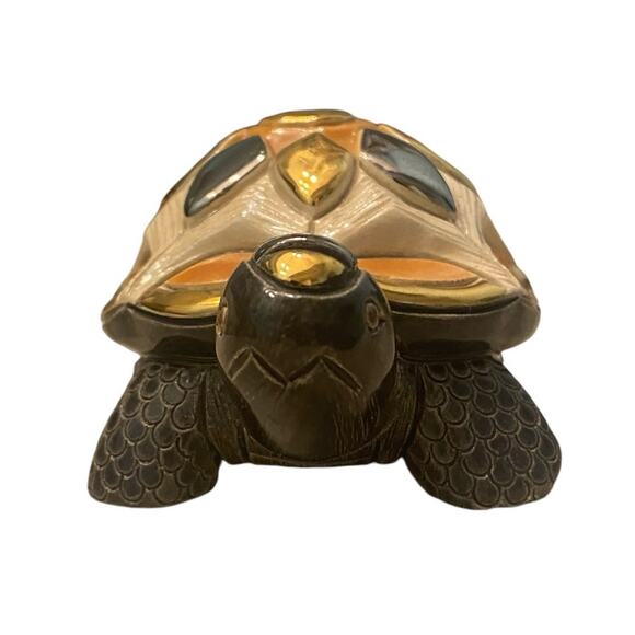 RARE De Rosa Rinconada Tortoise Ceramic Turtle Figurine Handmade Uruguay Gold 4” - Picture 2 of 9